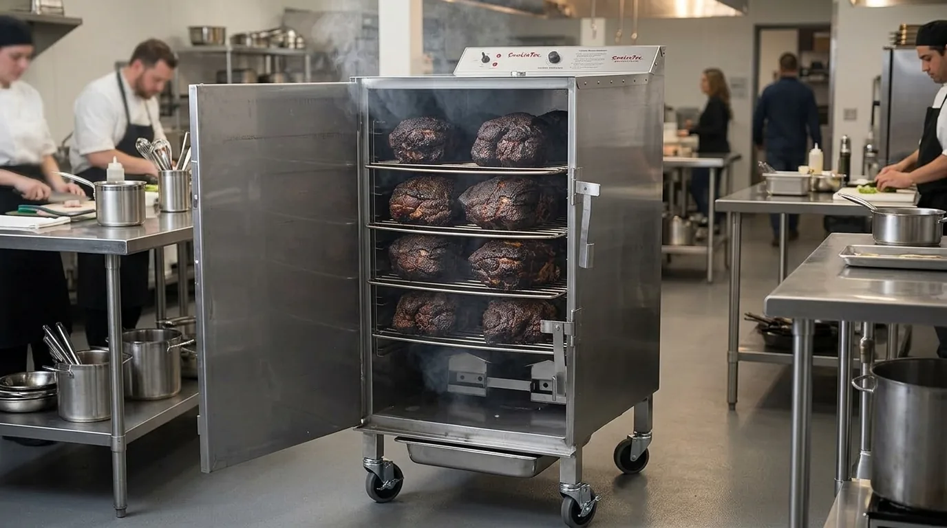 Concept illustration of batch cooking in a professional kitchen